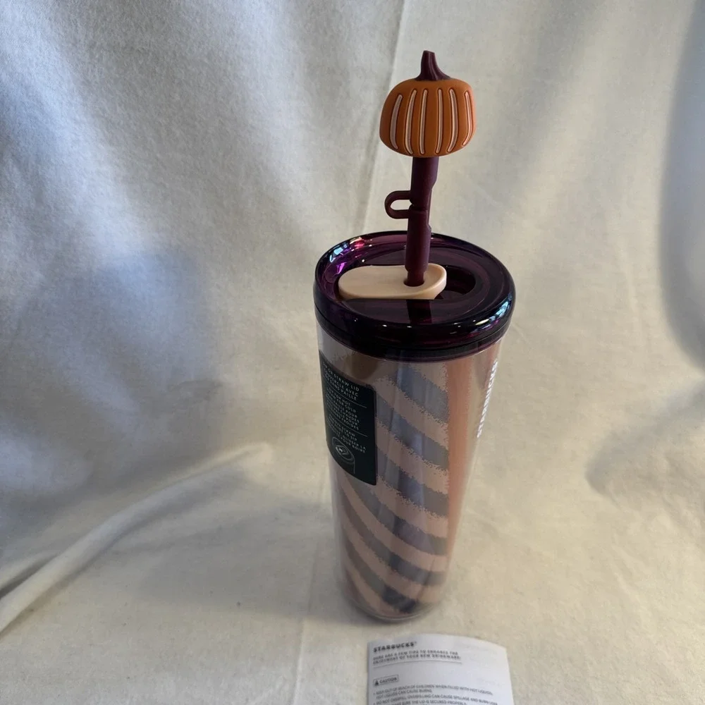 NEW‎ Starbucks  2025 Orange Pumpkin Topper Hot/Cold Cup Venti Tumbler 24oz
